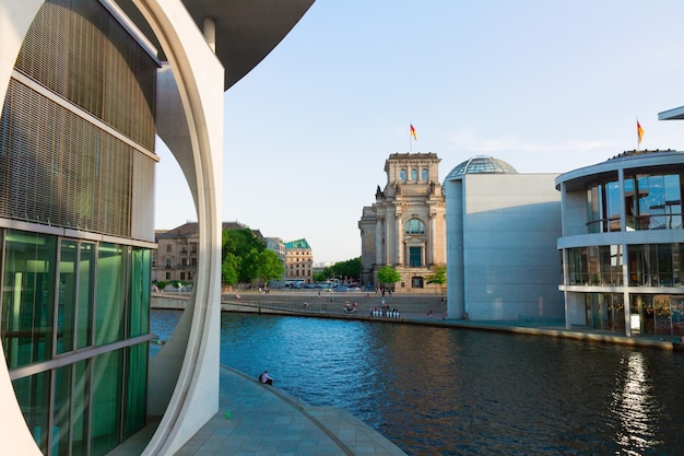 Embankment of Spree river at sunny day,  Berlin , Germany