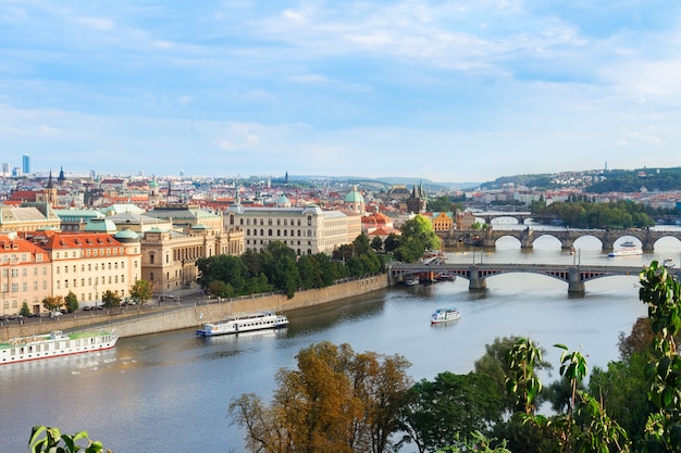 Embankment of Vltava river from above, Prague,  Czech Republic