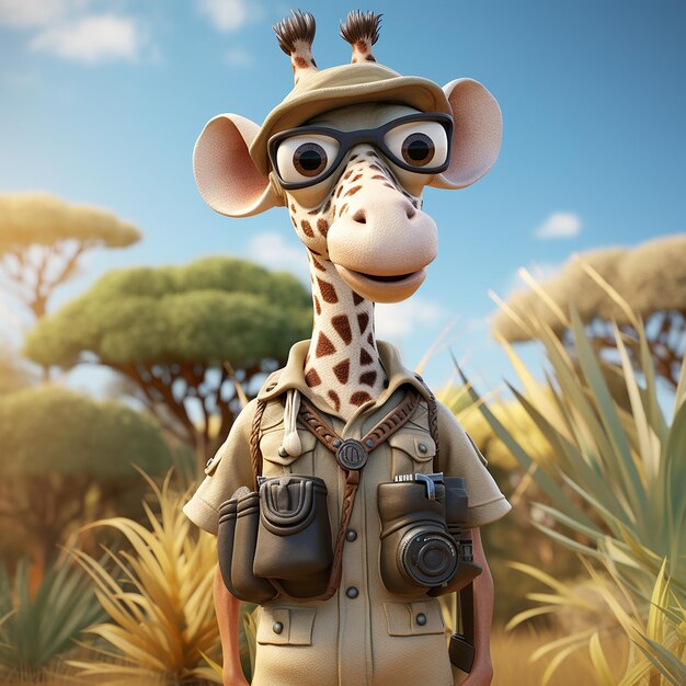 Photo embark on a 3d cartoon giraffe safari adventure aicreated exploration at its tallest