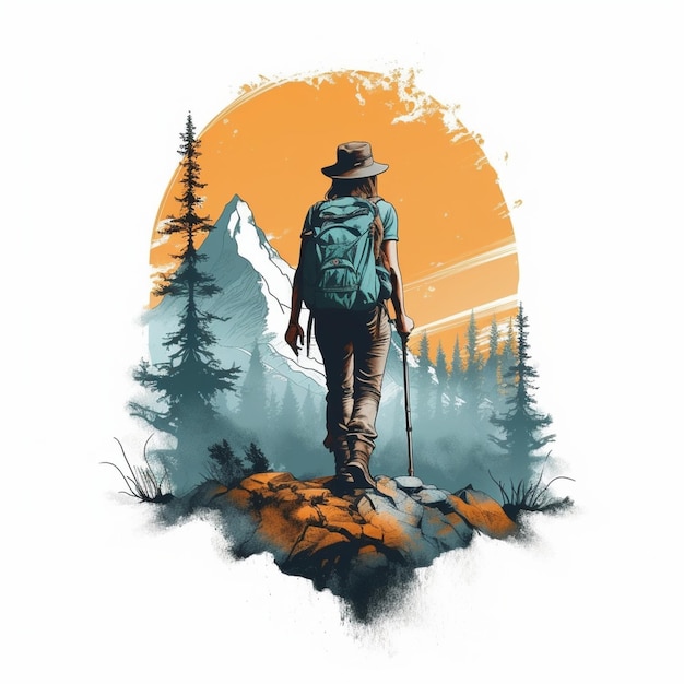 Embark on an artistic journey through the great outdoors with an illustration that captures the spirit of hiking