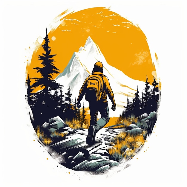 Embark on an artistic journey through the great outdoors with an illustration that captures the spirit of hiking