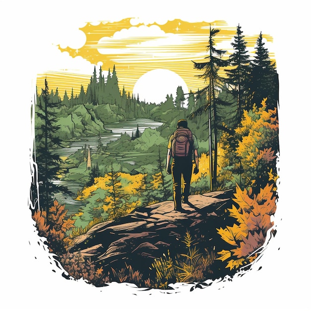 Embark on an artistic journey through the great outdoors with an illustration that captures the spirit of hiking