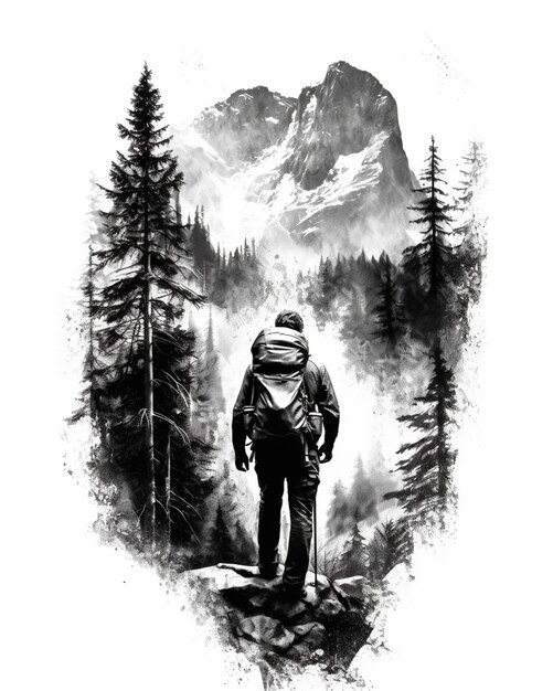 Embark on an artistic journey through the great outdoors with an illustration that captures the spirit of hiking