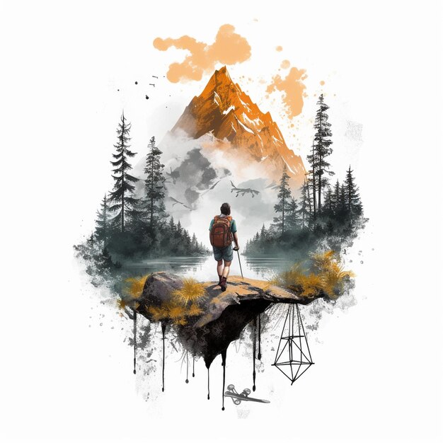 Embark on an artistic journey through the great outdoors with an illustration that captures the spirit of hiking