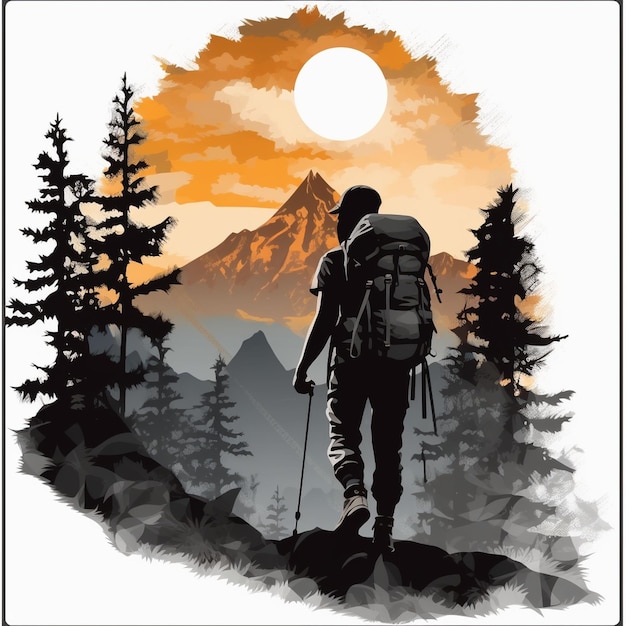 Embark on an artistic journey through the great outdoors with an illustration that captures the spirit of hiking