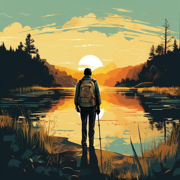 Embark on an artistic journey through the great outdoors with an illustration that captures the spirit of hiking