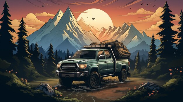 Photo embark on a mountainous travel adventure with an suv truck 4x4 ride