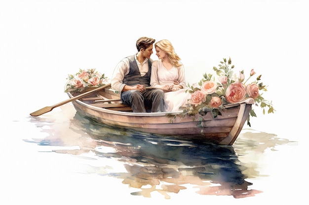 Отправляйтесь в романтическое путешествие, как влюбленная пара грациозно плывет на лодке.