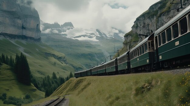 Embark on an unforgettable journey through the majestic Swiss Alps where snowcapped peaks Generated by AI