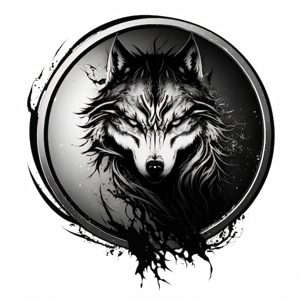 Embleem illustratie, wolf amulet in zilveren cirkel, logo, witte achtergrond. Generatieve AI