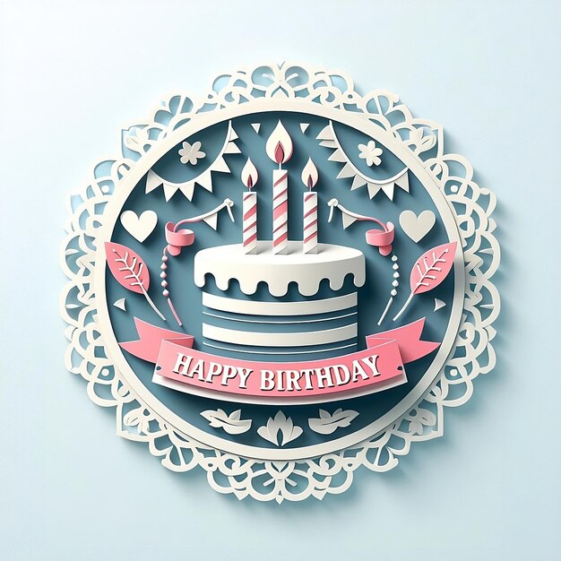 Foto emblem happy birthday party cake in style vector illustration background design