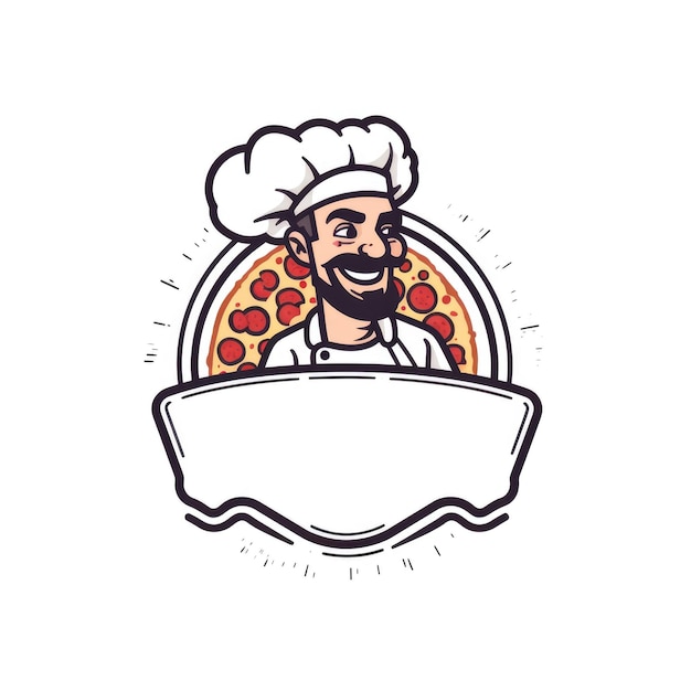 Photo emblem of man with pizza on white background logo free space for the name