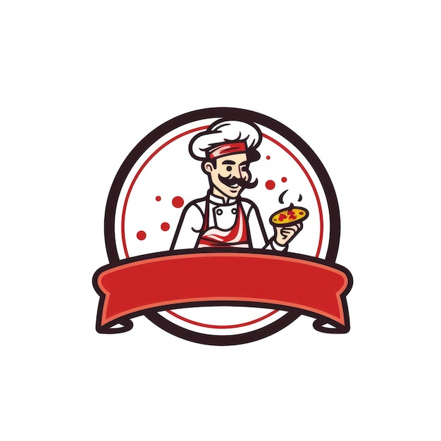 写真 emblem of man with pizza on white background logo free space for the name