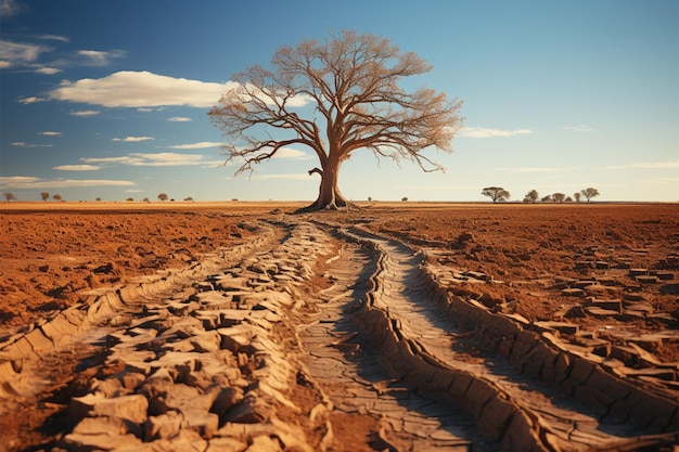 Emblematic tree thrives on parched soil mirroring water scarcity amidst climate change