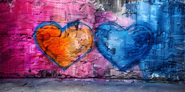 Photo embodying love colorful heartshaped graffiti in pink blue and orange concept emotion love graffiti colors photography