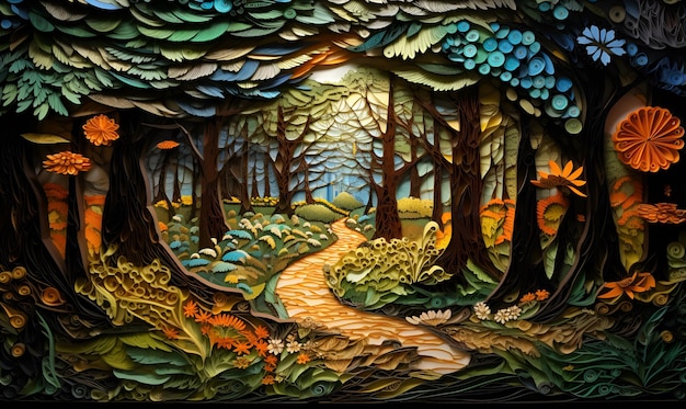 embossed colorful forest painting ai generative design