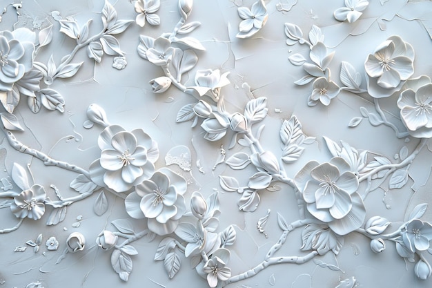 白い紙に浮きりの花のパターン