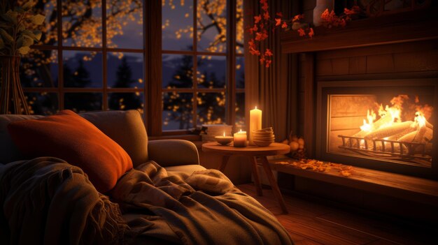Unreal Engine 5で快適な暖炉の避難所で秋の魔法を楽しんでリラックスしてください