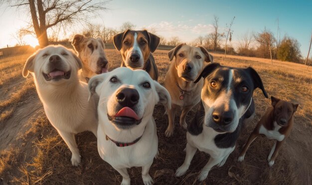 犬の魅力を抱きしめて 犬の可愛い写真のセルフィーを 生成的なAIツールを使用して作成します