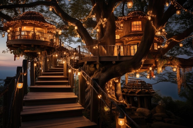 Embrace the Magic of a Tree House with Lantern A Serene Retreat in a Mystical Setting