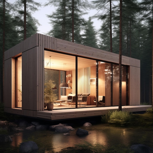 Embrace Nature in an AllWood SingleRoom Modulhouse nestled in the Woods