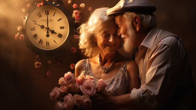 Photo in the embrace of time a senior couple stands as a testament to enduring love their smiles speak o