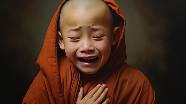 Foto abbracciando le emozioni piccolo monaco riflettendo le lacrime nello spirito di gautama buddha