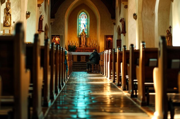 Foto abbracciando la fede in una tranquilla cappella