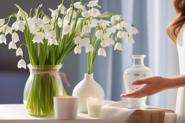 Embracing the First Signs of Spring Woman Holding Vase with Lovely Snowdrops Traditional Martisor