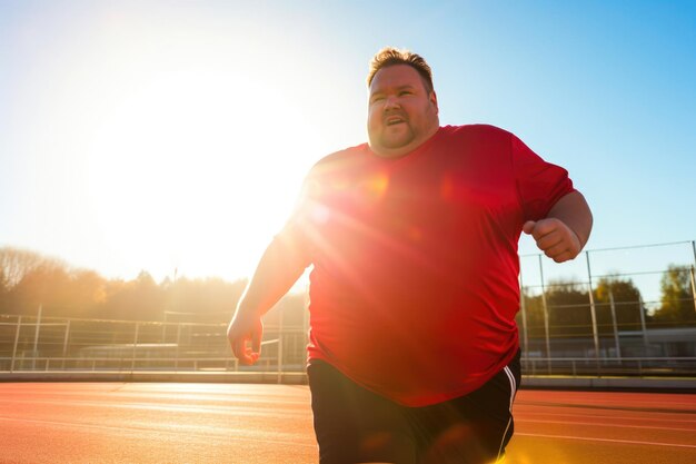 Embracing Fitness Overweight Man on the Running Track