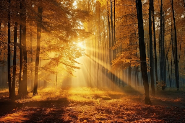 Embracing the Golden Hues A Breathtaking Autumn Morning in the Enchanting Forest