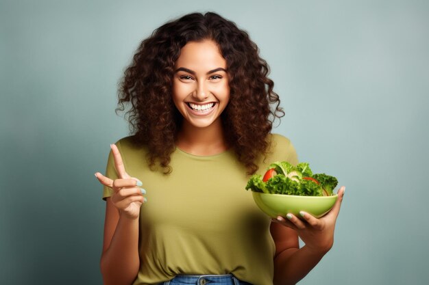 Embracing a Healthy Lifestyle Radiant Lady with an OK Sign and Veggie Bowl