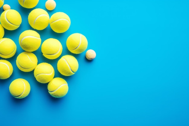 Embracing the joy of outdoor games a vibrant composition of yellow tennis balls and racket on a blu