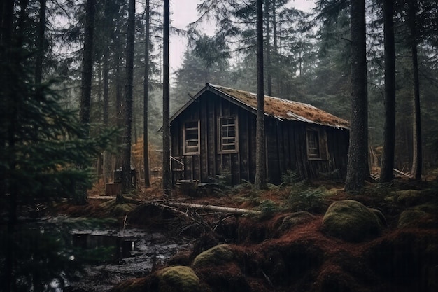 Foto abbracciando la natura esplorando il concetto di foto atmosferica di baracca e capanna di legno nell'incantevole