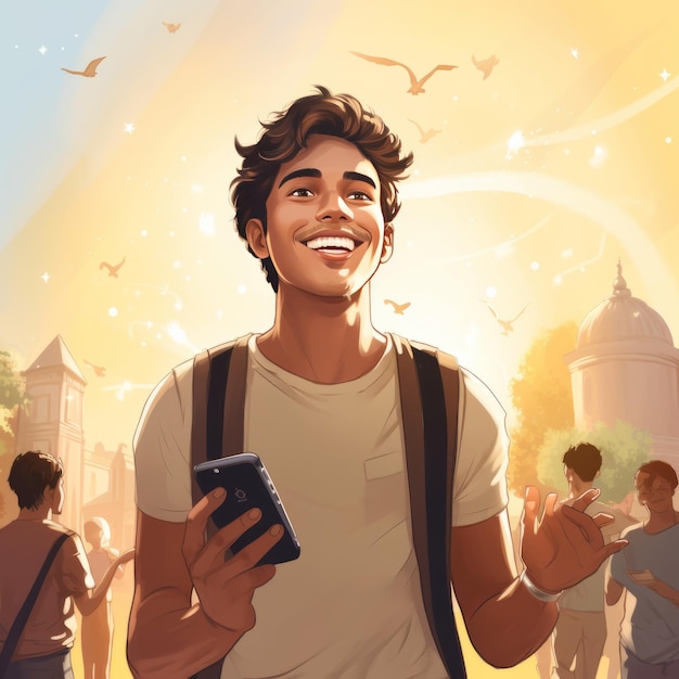 Embracing the power of technology joyful indian youth leading the way with mobile phones