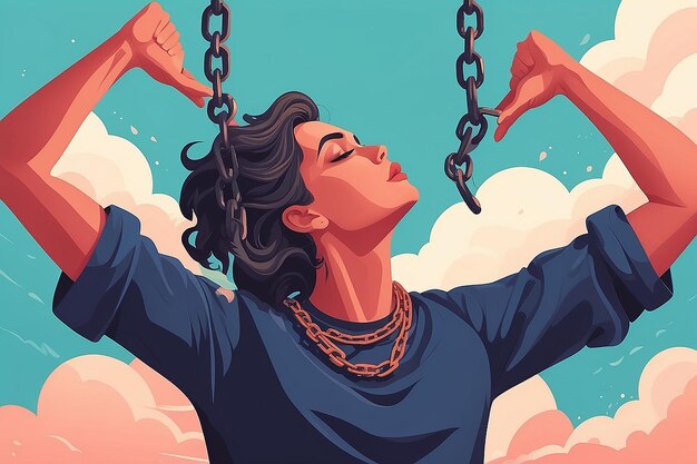 Photo embracing selflove breaking free from selfdoubt chains flat vector illustration