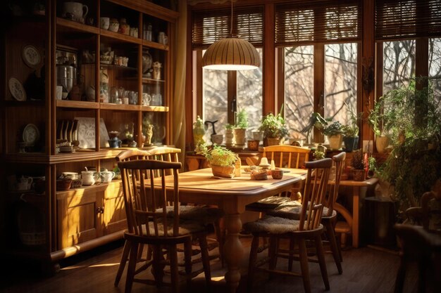 Embracing Warmth and Elegance The Inviting Charm of a Cozy Dining Room with Wooden Furniture