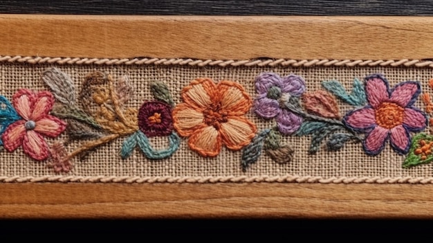 Embroidered fabric edge close up