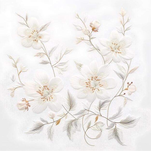 Embroidered flowers on a white background