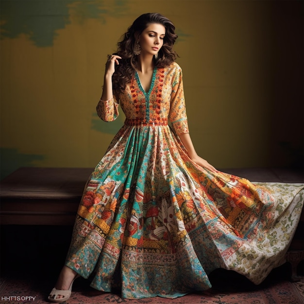 Embroidered Raw Silk Pakistani and Indian Shirt with Organza