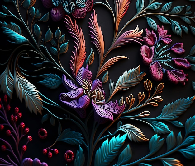 刺繍花抽象ファンタジー パターン デザイン高級生地背景