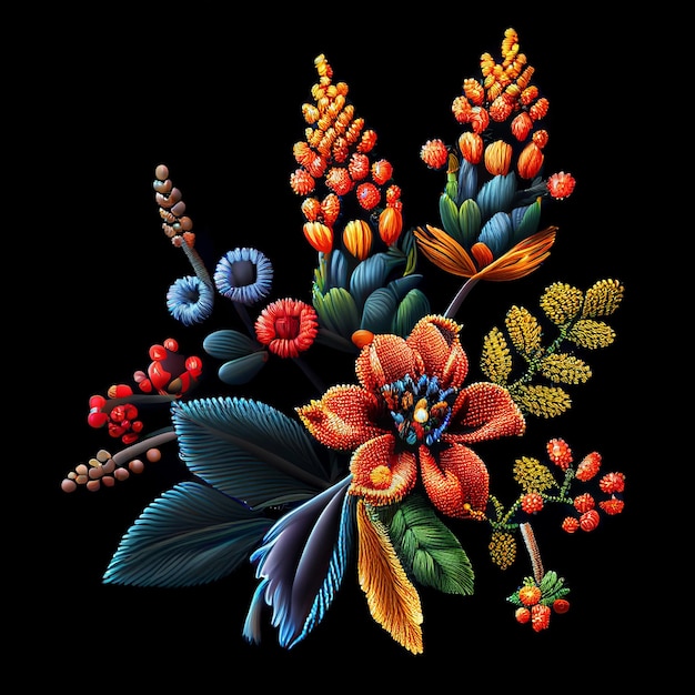 Photo embroidery flower floral pattern with small beads embroidered beadwork generative ai illustration