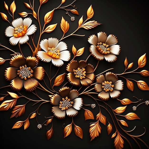 Embroidery gold floral abstract fantasy design luxury fabric background