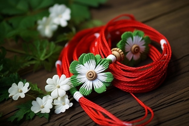 Embroidery on a green background with white daisies