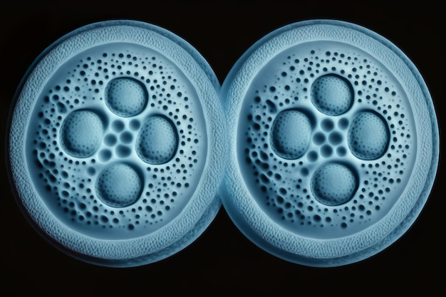 Embryonic stem cells division Human cells under microscope In vitro concept Generative AI