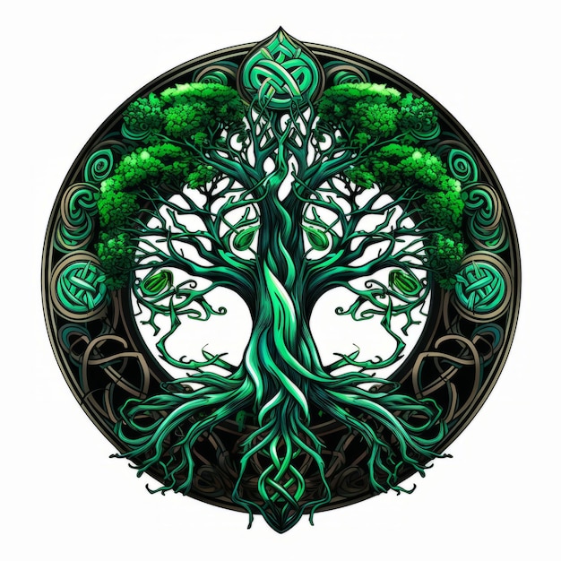 Emerald Celtic tree of life and death symbol generative AI