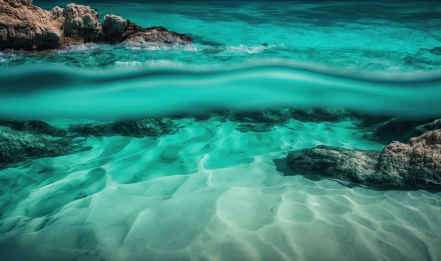 Emerald Coast of Sardinia Closeup of Natural Texture in Transparent Turquoise Sea Water