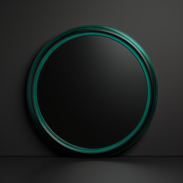 Emerald Crystal Minimalistic Round Picture Frame Minimalistic Ring with Realistic Texture Square Digital Illustration Ai Generated Empty Circle on Black Background