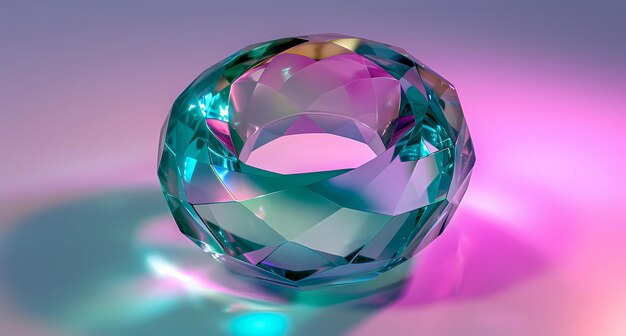 Photo emerald crystal or ring on a background with fluorescent light