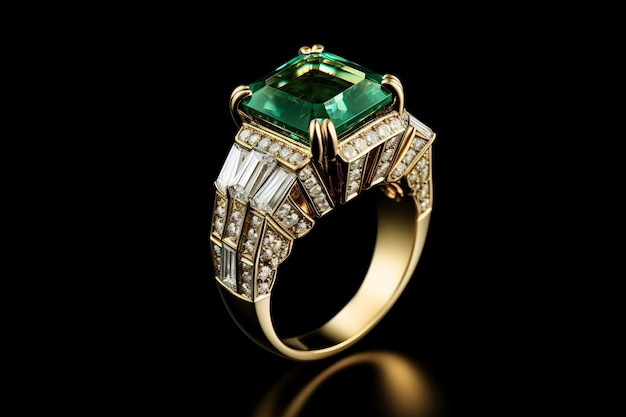 Emerald and Diamond Cocktail Ring on White